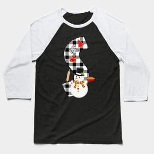 BW Buffalo Checks Pattern Monogram S | Snowman Baseball T-Shirt